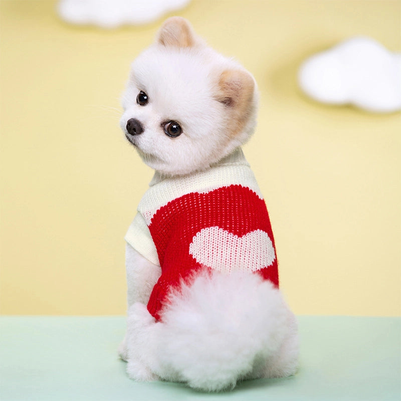 Pet Autumn And Winter Warm Strip Color Sweater Stretch Two-legged Lapel Dog Cat Knitted Wool Clothes