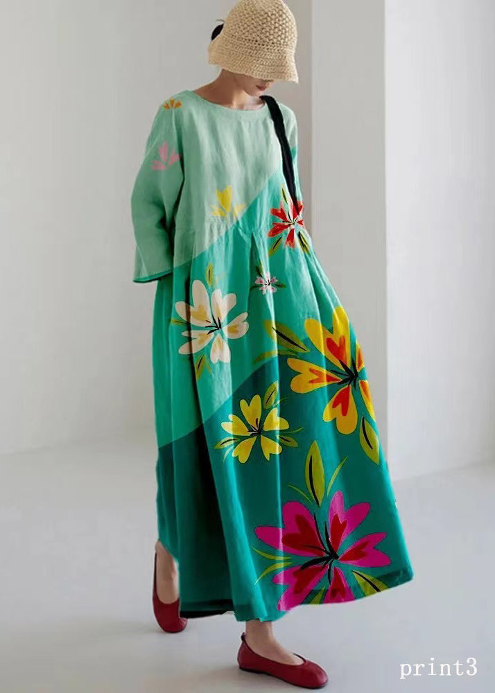 Flower print1 Cotton Dresses Pockets Patchwork Spring