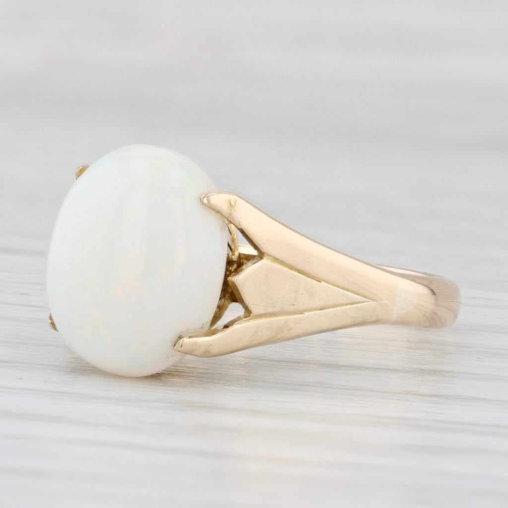 Vintage Oval Cabochon Opal Solitaire Ring 14k Yellow Gold Size 5.75