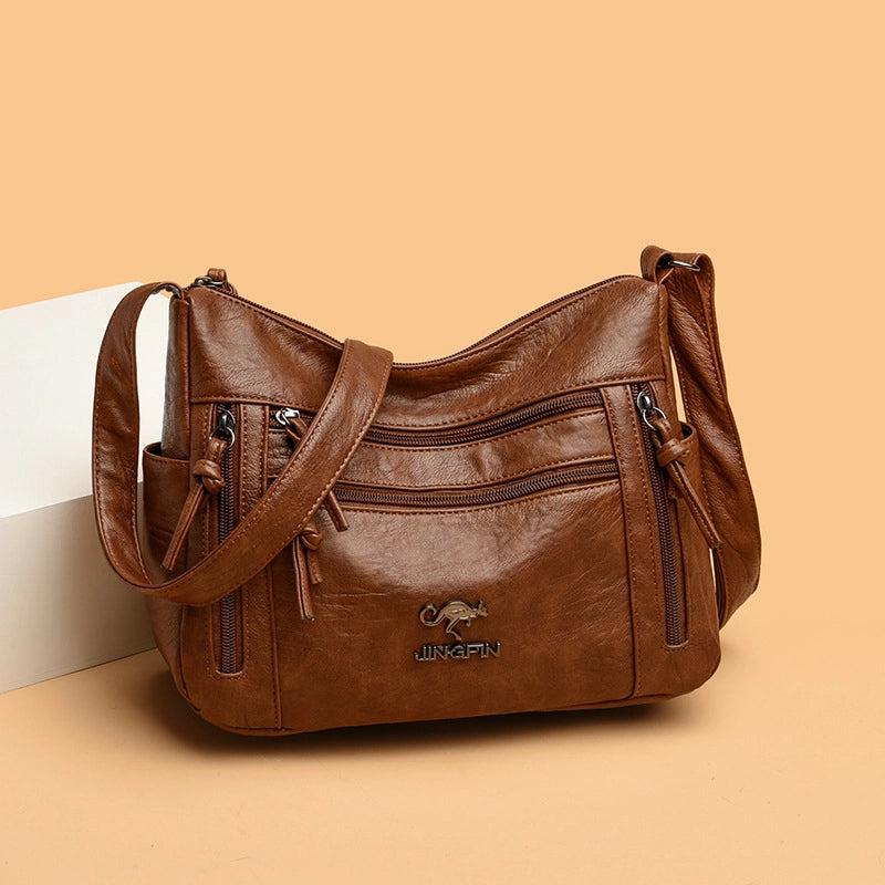 Women's Medium Pu Leather Solid Color Basic Square Zipper Shoulder Bag Crossbody Bag