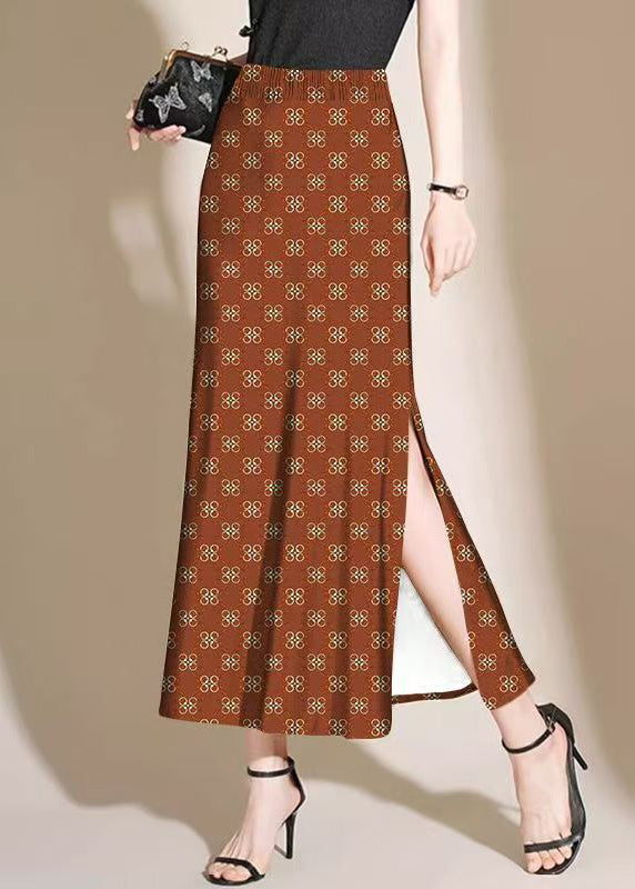 New Print Side Open Elastic Waist Cotton Skirt Summer