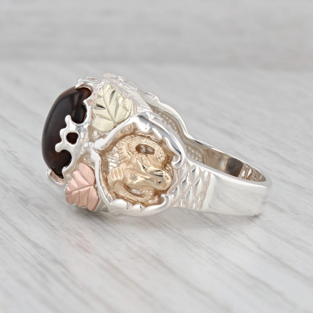 Coleman Co Black Hills Gold Tigers Eye Ram Ring Sterling Silver 12k Gold Size 8