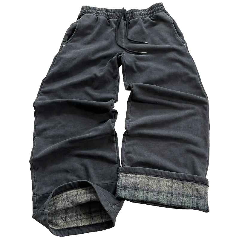 Plaid Lined Wide Length Drawstring Sweatpants With Side Pockets