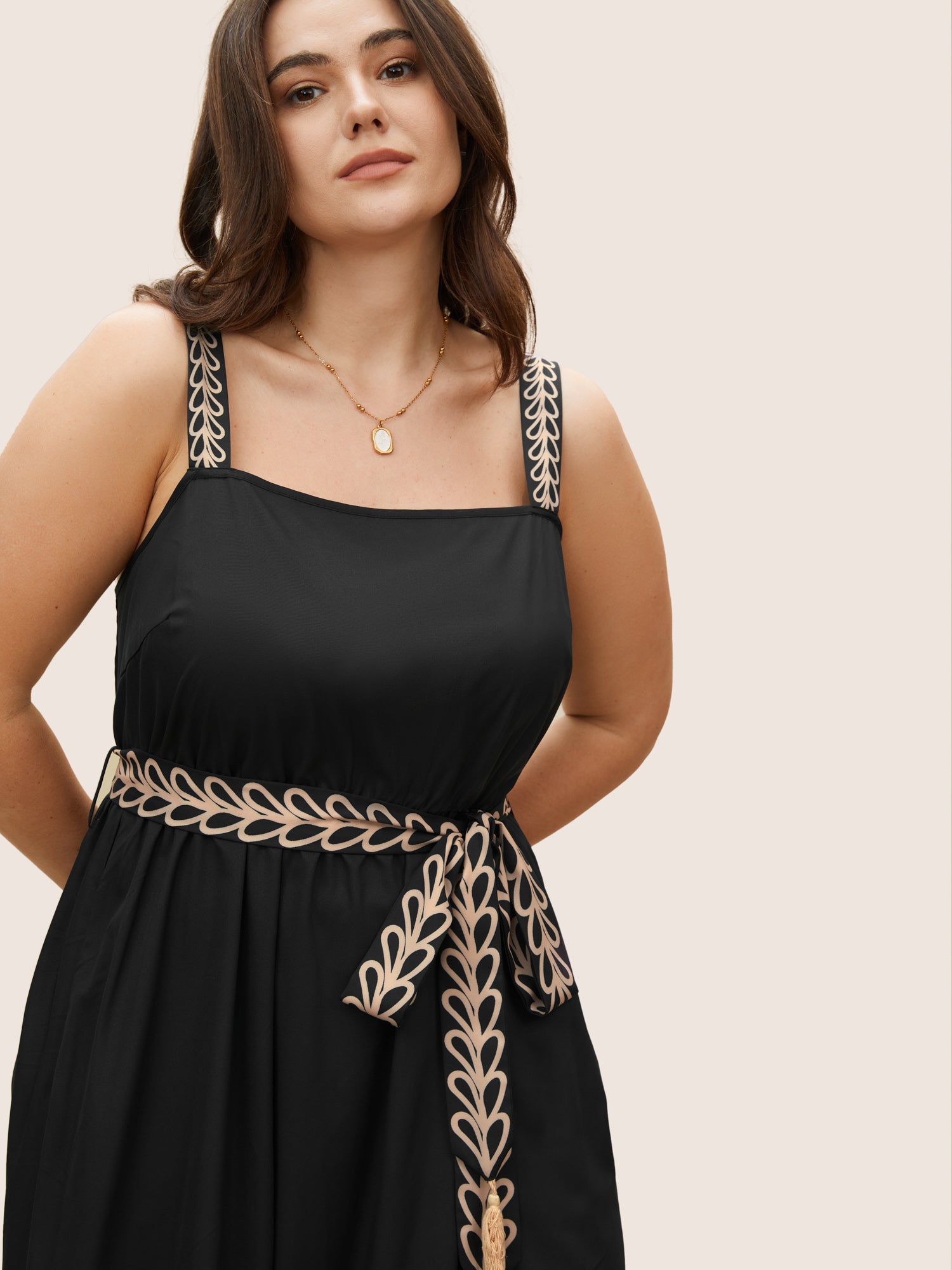 Boho Print Tassel Belted Cami Dress