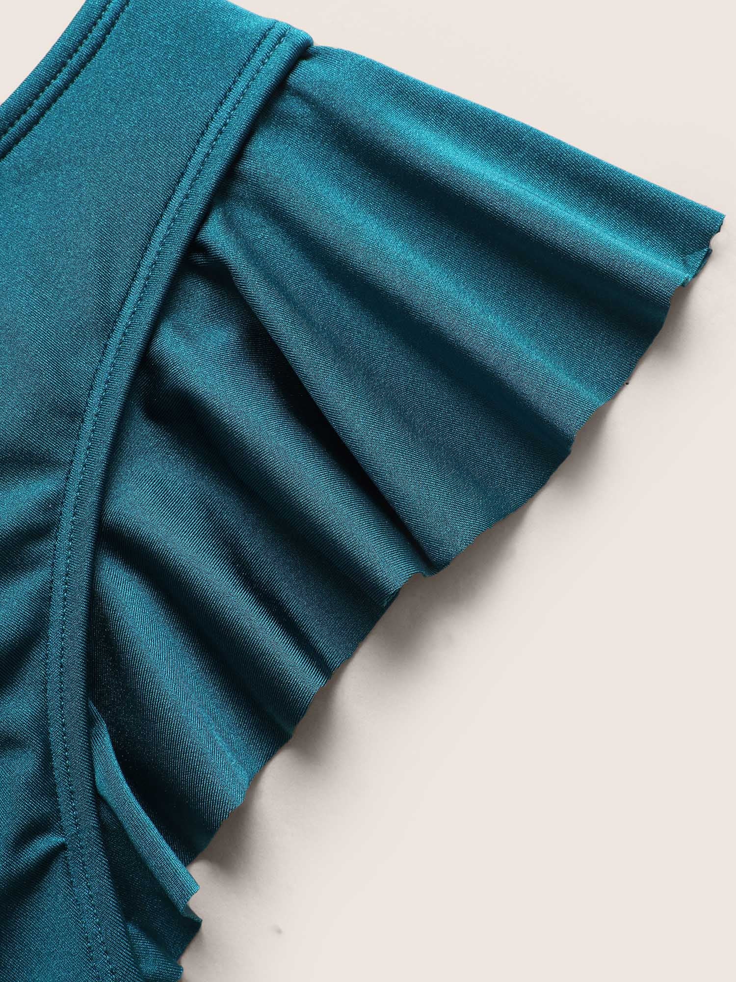 Solid Wrap Ruffle Cap Sleeve Swim Top