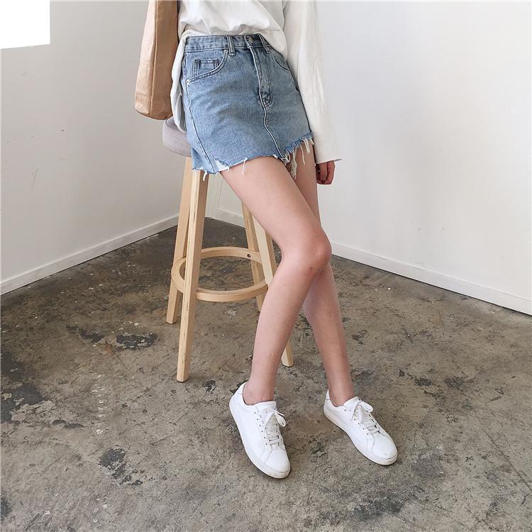 Asymmetrical Distressed Jean Skirt