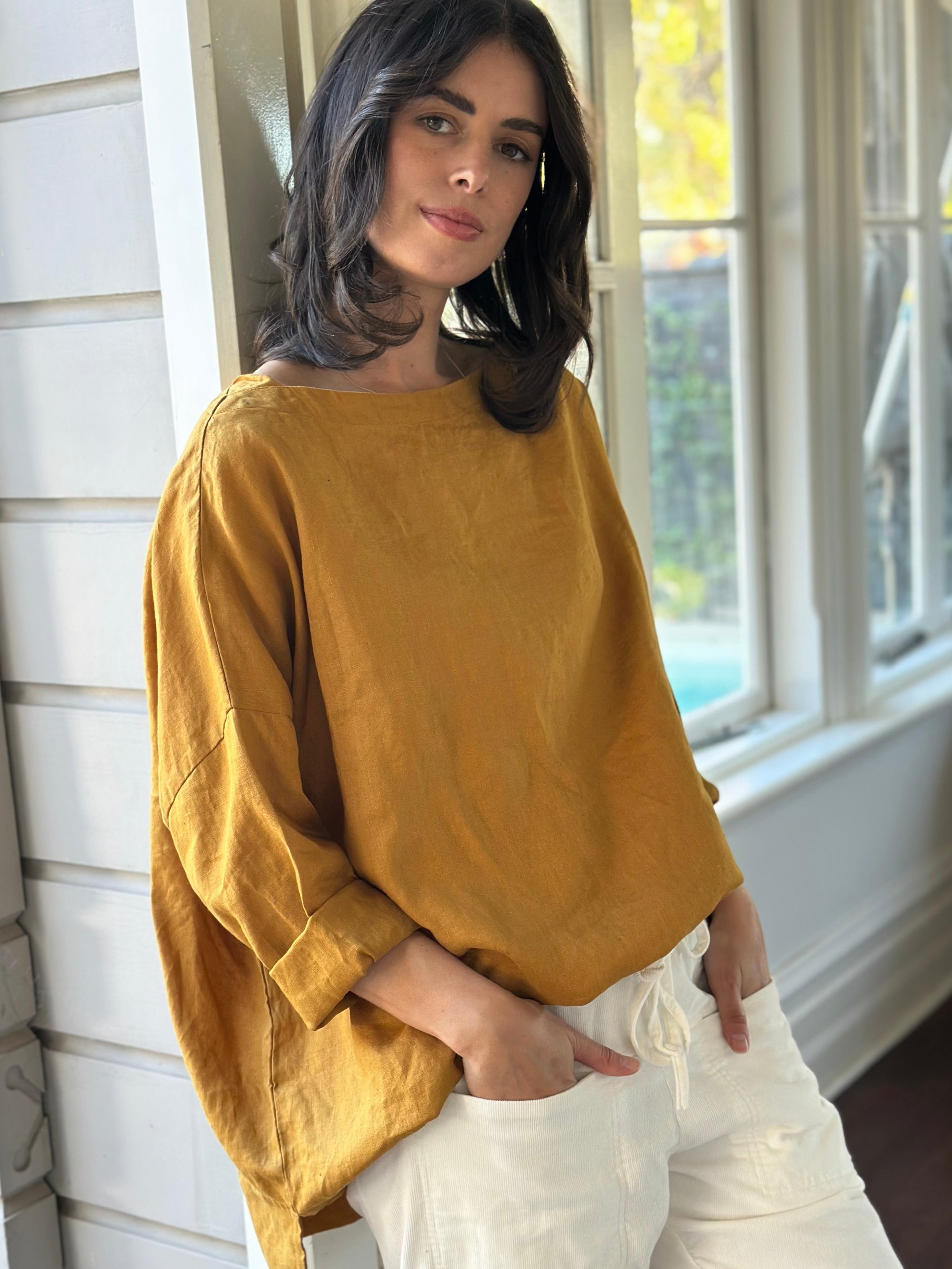 avril top - turmeric linen