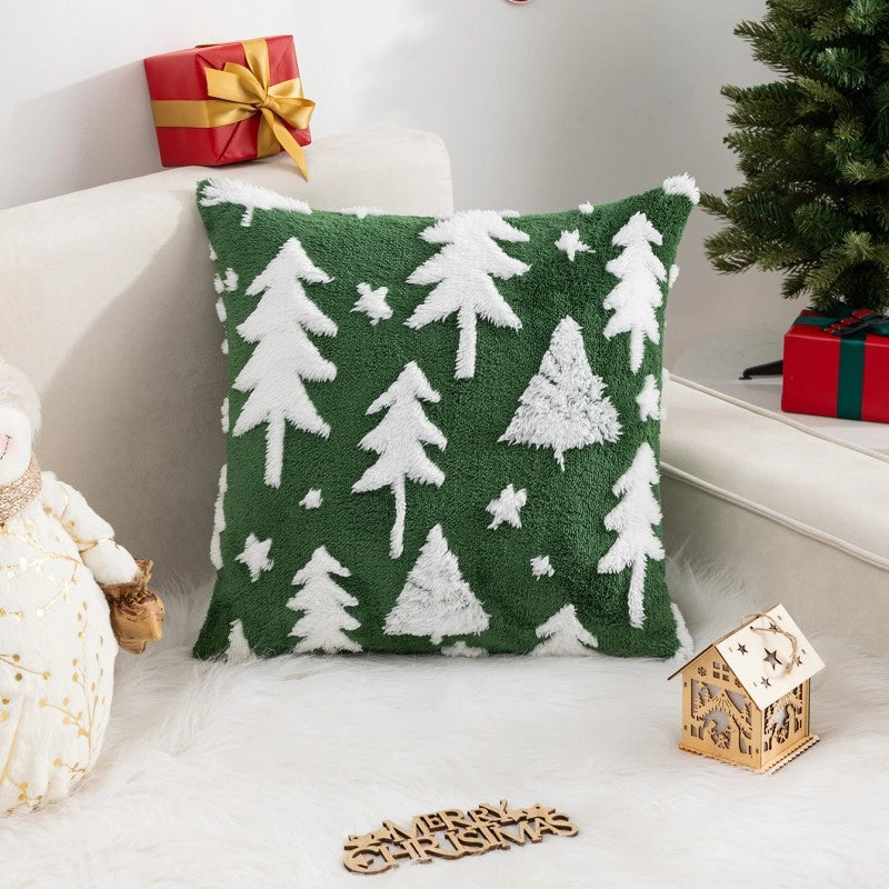 New Christmas Pillow Cover Fleece Jacquard Christmas Tree Elk Pillow Cushion Holiday Decoration Cushion Cover