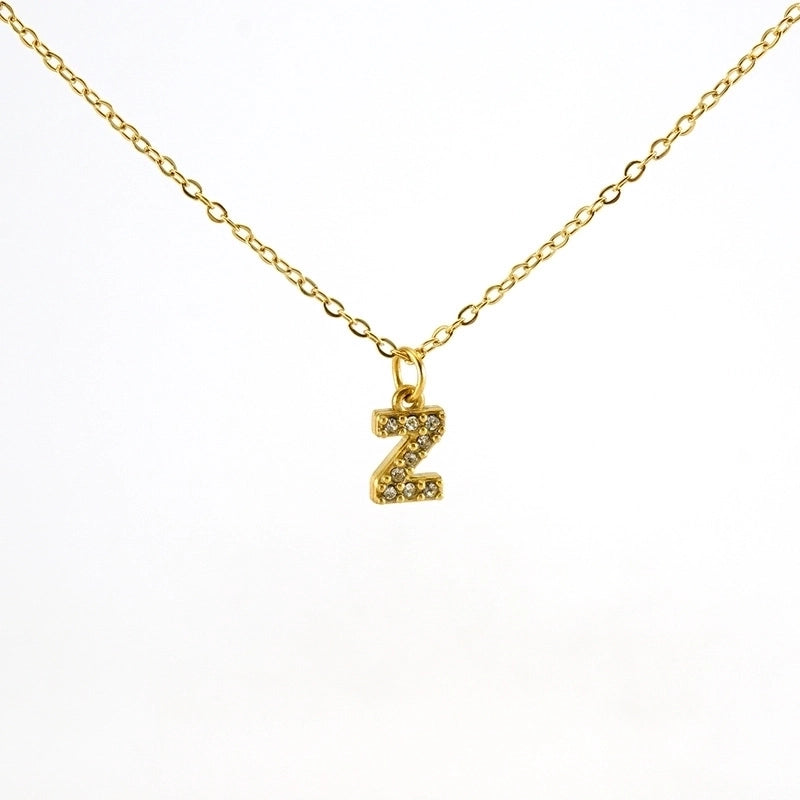 Minimalist Classic Style Letter Titanium Steel Zircon 18K Gold Plated Inlay Pendant Necklace