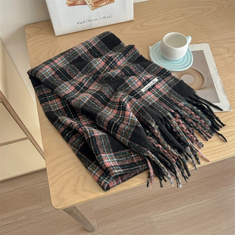 Women's Sweet Plaid Imitation Cashmere Tassel Scarf