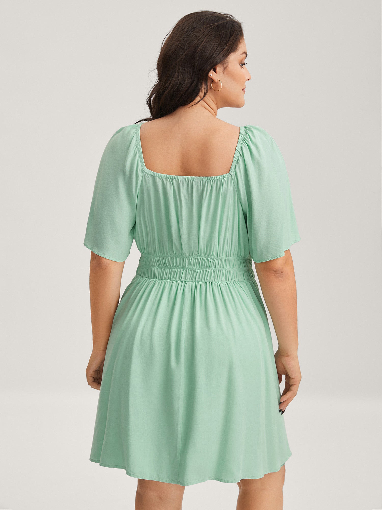 Rayon Stretchy Waist Pockets Knee Dress