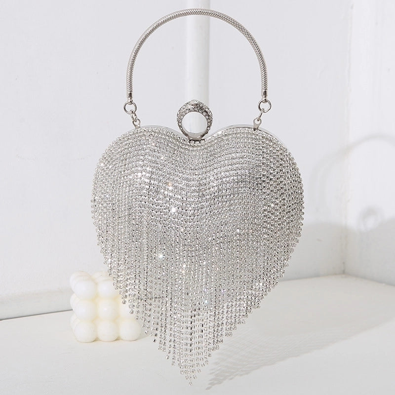 Silver Black Gold Pu Leather Heart Shape Tassel Heart-shaped Evening Bags