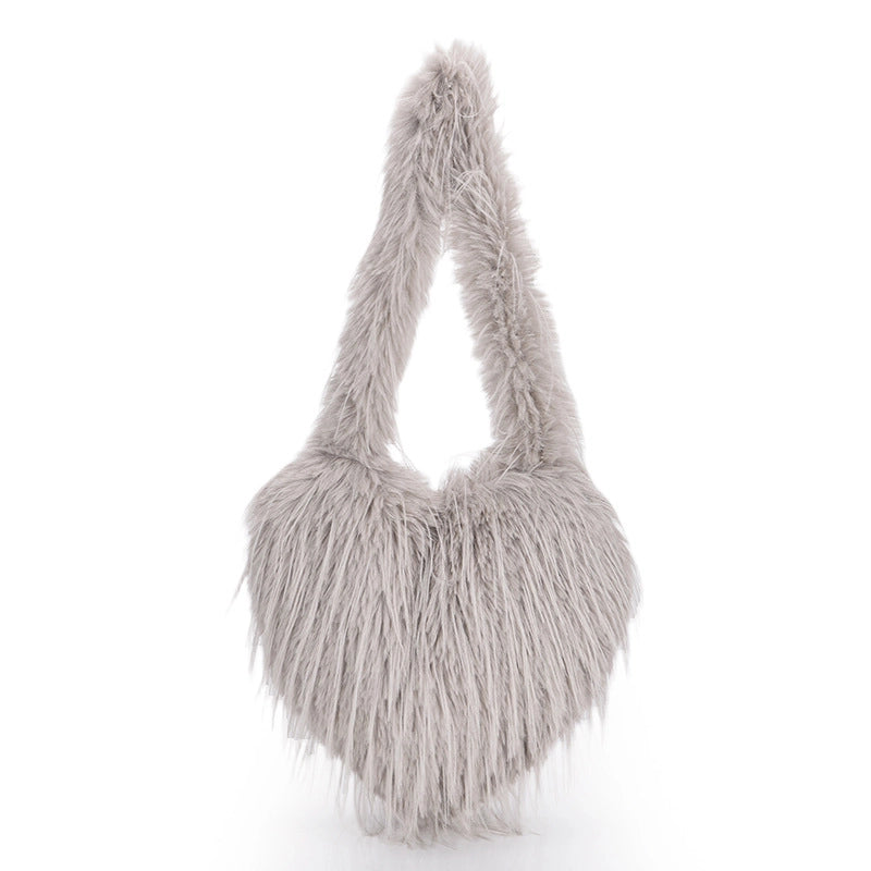 Women's Plush Heart Shape Solid Color Basic Classic Style Heart-shaped Magnetic Buckle Shoulder Bag