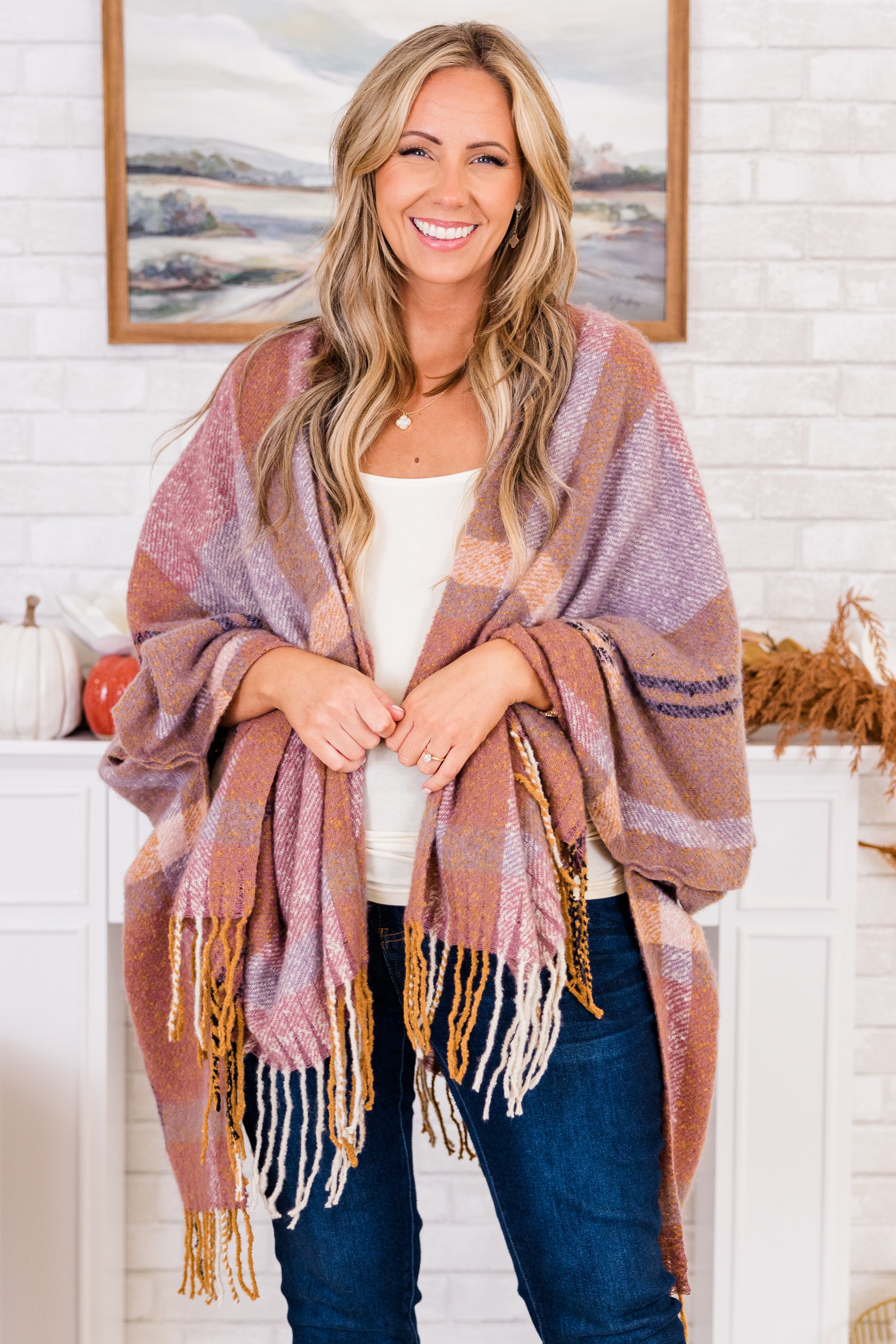 One Less Lonely Girl Poncho. Mauve