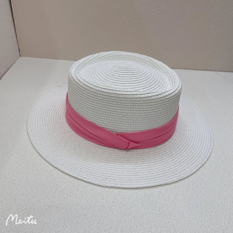 Women's Vacation Solid Color Flat Eaves Straw Hat