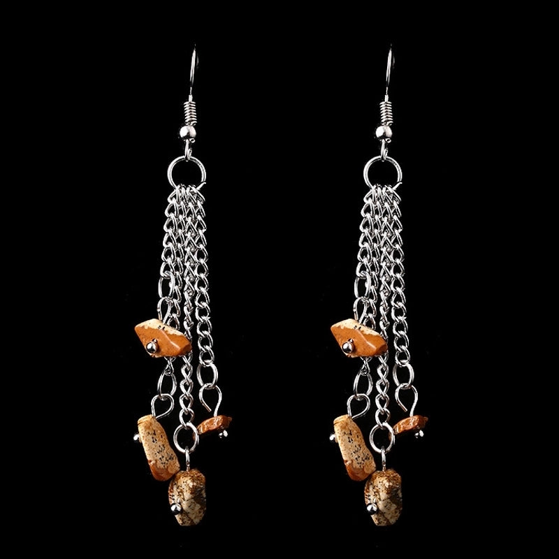 1 Pair Minimalist Irregular Patchwork Natural Stone Metal Drop Earrings
