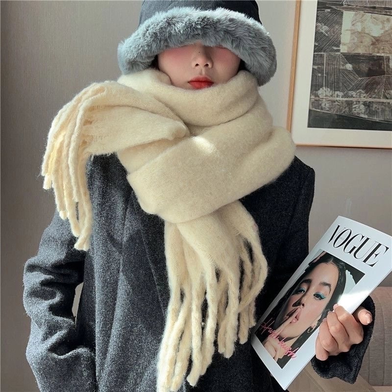 Women's Scarf Winter Solid Color Mohair Thickened New High-grade White Lazy Shawl Scarf Warm Fashion