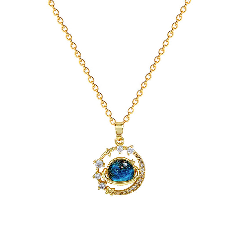 Starry Sky Stars Moon Full Diamond Gorgeous Full Diamond Necklace Female Versatile Clavicle Chain Titanium Steel