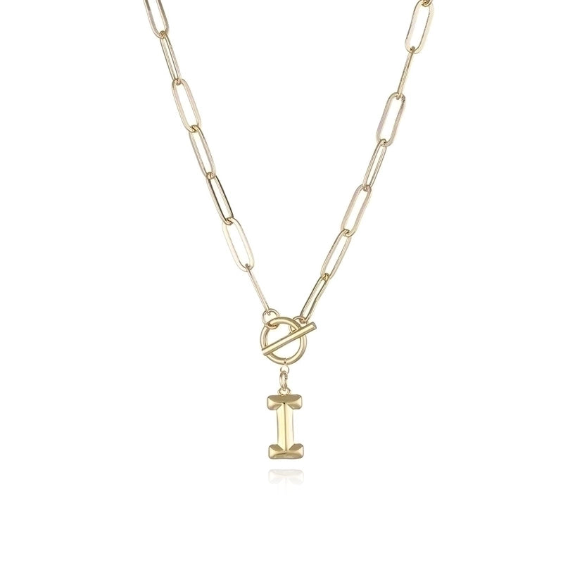 Copper 14K Gold Plated Fashion Plating Letter Pendant Necklace