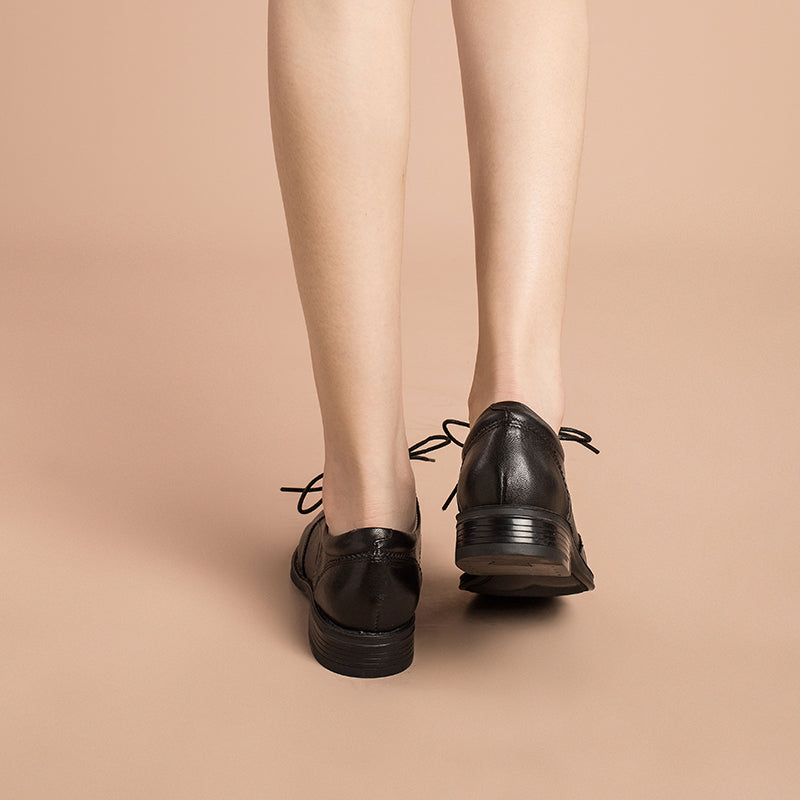 Women Wingtip Shoes Handmade Sheepskin Brogue Oxfords Low Heel Elegant Brown/Black/Coffee (better suited for thin feet)