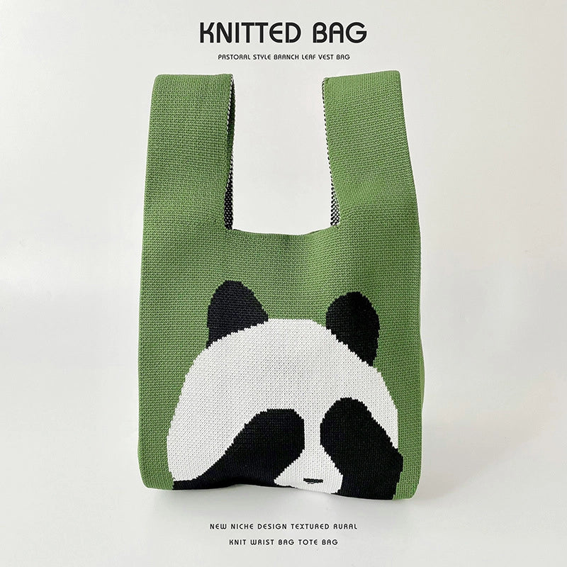 Women's Medium Knit Animal Cute Basic Open Handbag