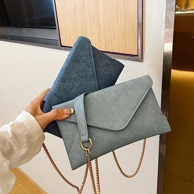 Women's Medium Pu Leather Solid Color Elegant Classic Style Square Flip Cover Envelope Bag Shoulder Bag Chain Bag
