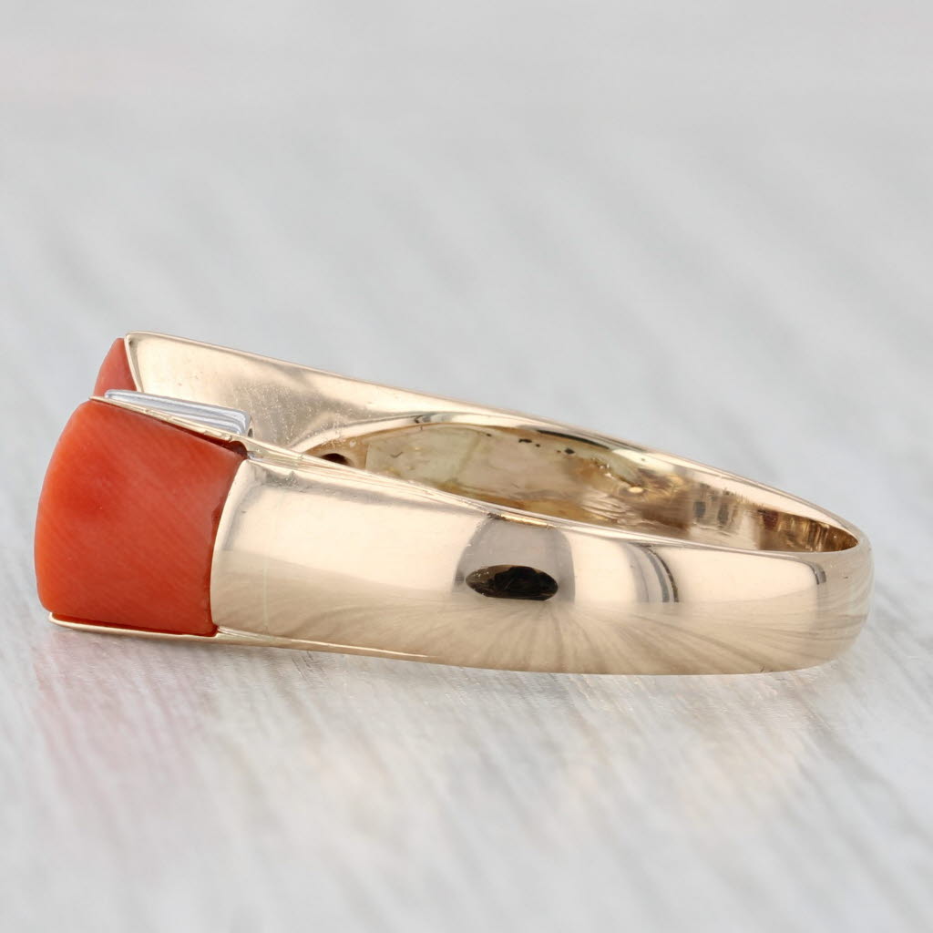 Coral Diamond Ring 14k Yellow Gold Size 8.25 Vintage Abstract