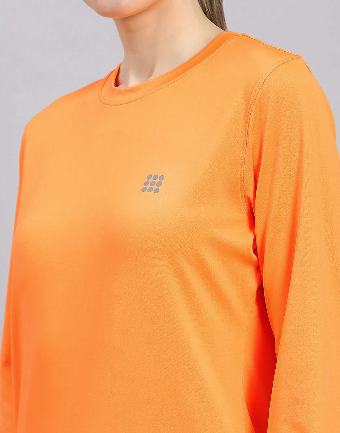 Women Orange Solid Round Neck Full Sleeve Top