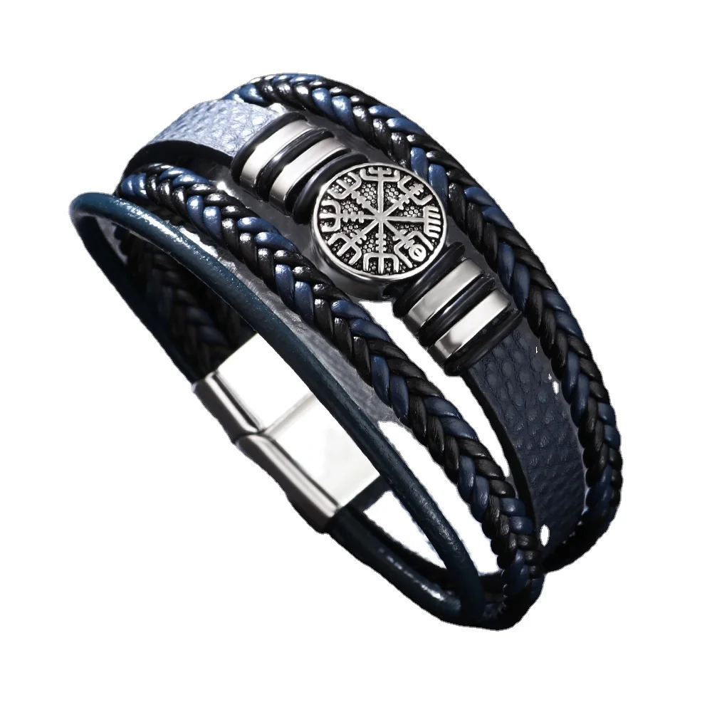 Handmade Multi-Layer Punk Braided PU Leather Bracelet for Men Vintage Style Hiphop Jewelry for Wedding and Party Gifts