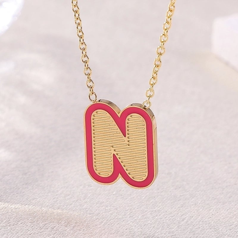 Sweet Minimalist Artistic Letter Stainless Steel Enamel Plating Pendant Necklace