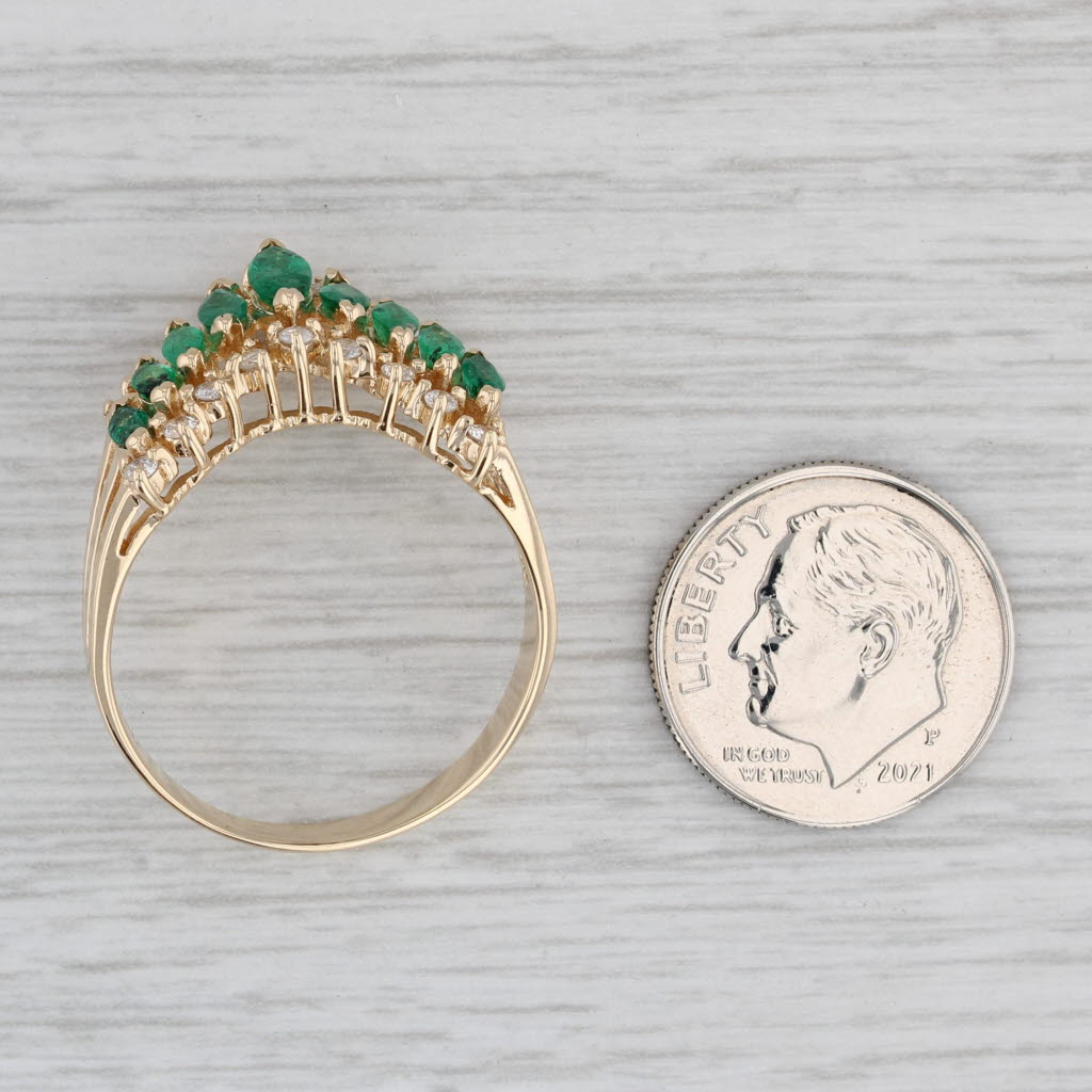 1.29ctw Tiered Emerald Diamond Contoured V Ring 14k Yellow Gold Size 11