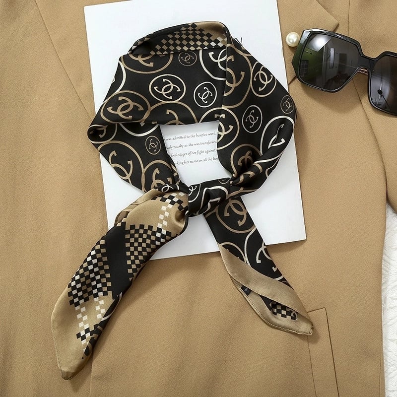 70*70  Striped Silk Scarf Women's Small Square Scarf  Versatile Professional Small Scarf Summer Thin Decorative Scarf