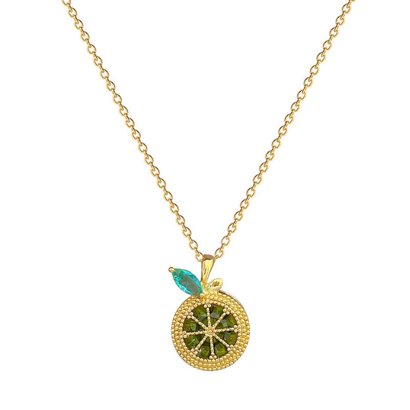 Fruit Lemon Gorgeous Full Diamond Necklace Women'S Versatile Clavicle Chain Titanium Steel Chain