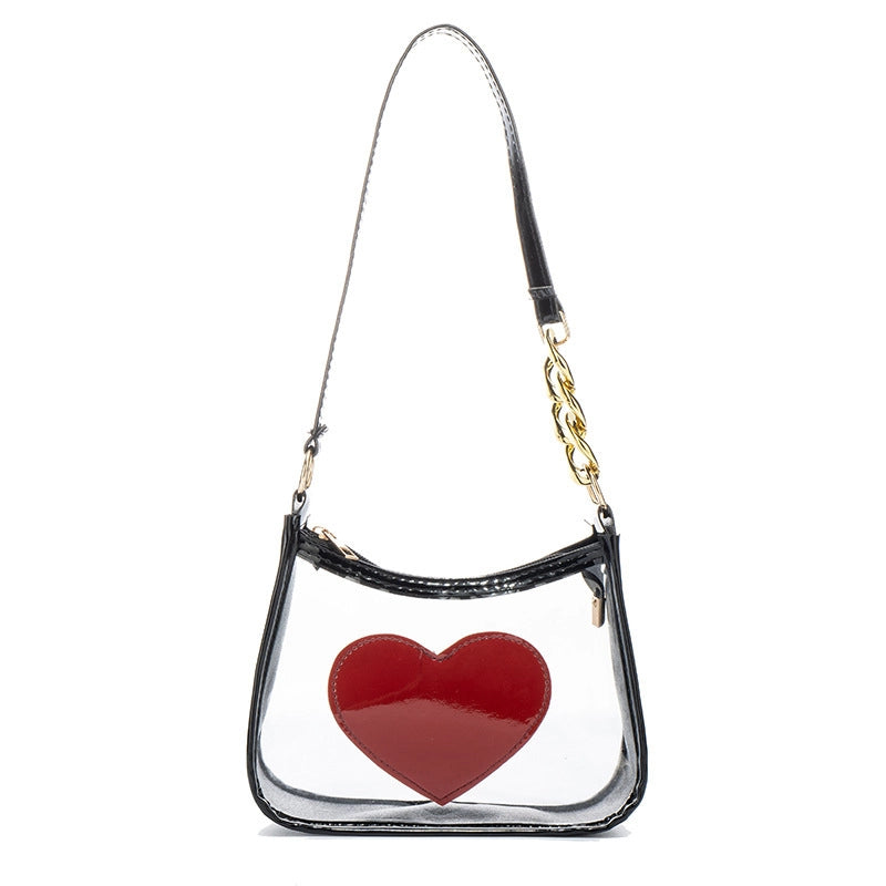 Women's Small PVC Heart Shape Cute Zipper Shoulder Bag