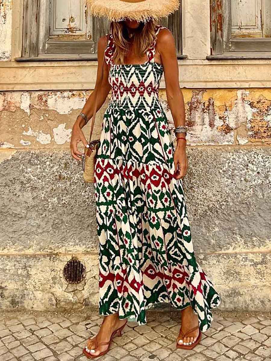 Printed Halter Beach Resort Dress(3 Colors)