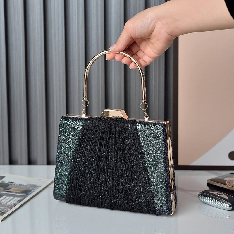 Purple Green Pu Leather Color Block Square Evening Bags