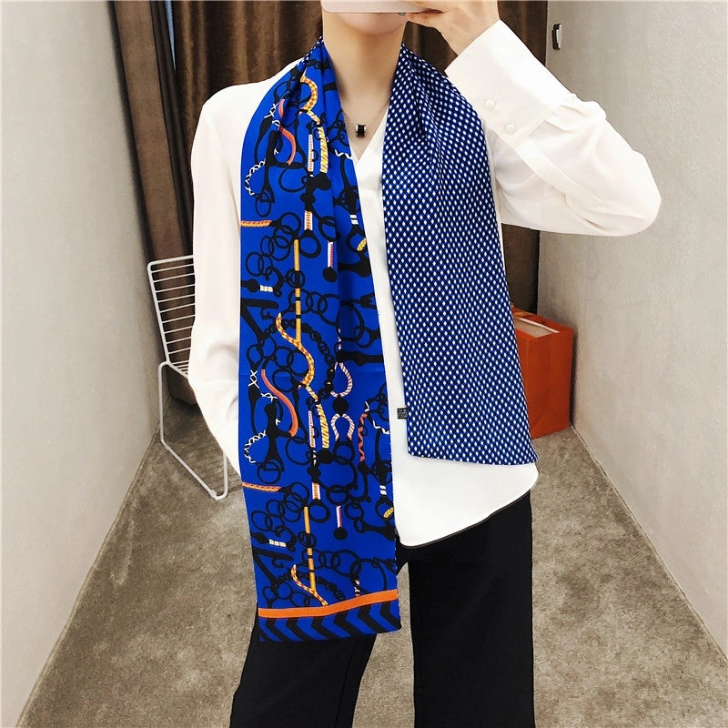 New Rope Belt Chain Double-layer Printing Silk Scarf Twill Long Silk Scarf Headscarf