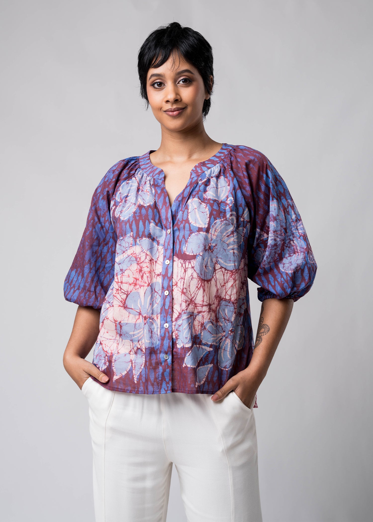 Batik Puff Sleeved Blouse