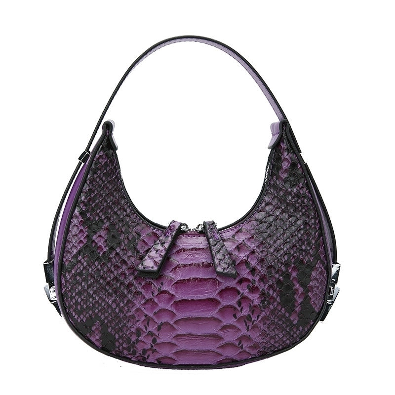 Women's All Seasons Pu Leather Crocodile Streetwear Round Zipper Handbag Underarm Bag