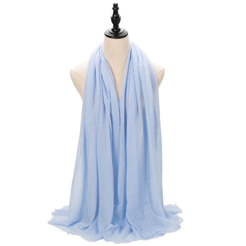 Hot Selling Women's Cotton And Linen Solid Color Baotou Scarf Cover Pleated Short Beard Headscarf