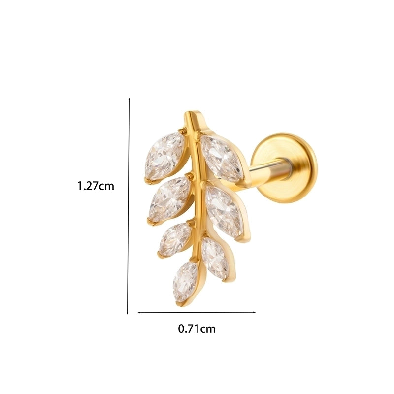 1 Piece Ear Cartilage Rings & Studs Minimalist Classic Style Leaves Chain Pure Titanium Inlay Zircon Ear Cartilage Rings & Studs