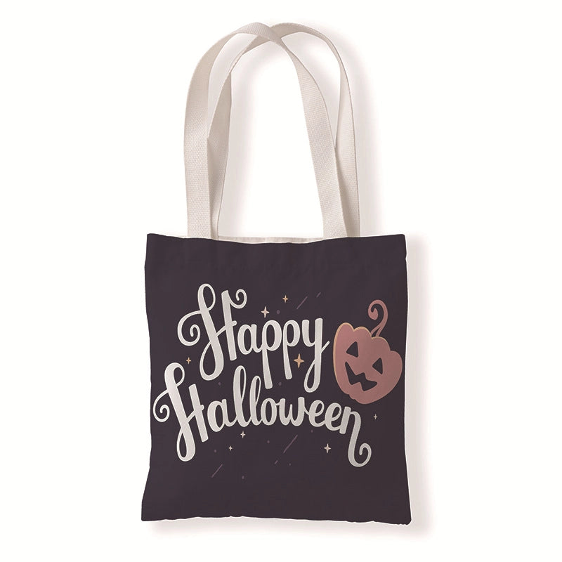 Halloween Women's Medium Canvas Pumpkin Letter Elegant Streetwear Square Open Canvas Bag