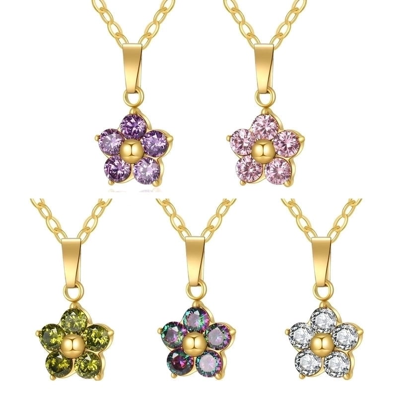 304 Stainless Steel Minimalist Classic Style Inlay Flower Zircon Pendant Necklace