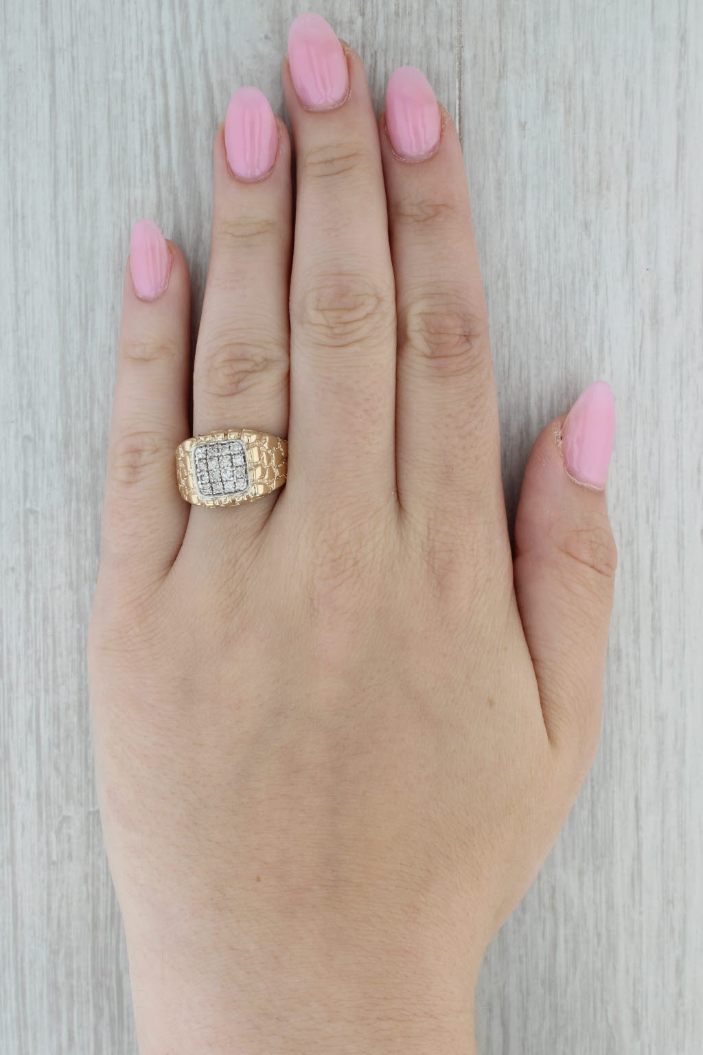 0.40ctw Pave Diamond Gold Nugget Ring 10k Yellow Gold Size 9.75 Men's
