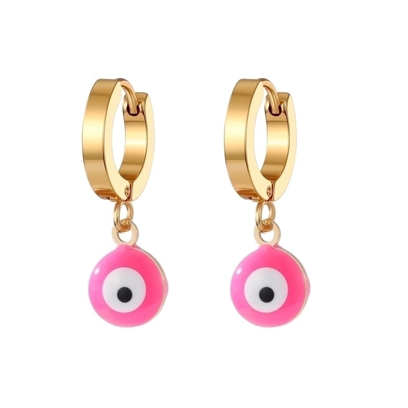 1 Pair Sweet Minimalist Eye Enamel 201 Stainless Steel Resin Dangling Earrings