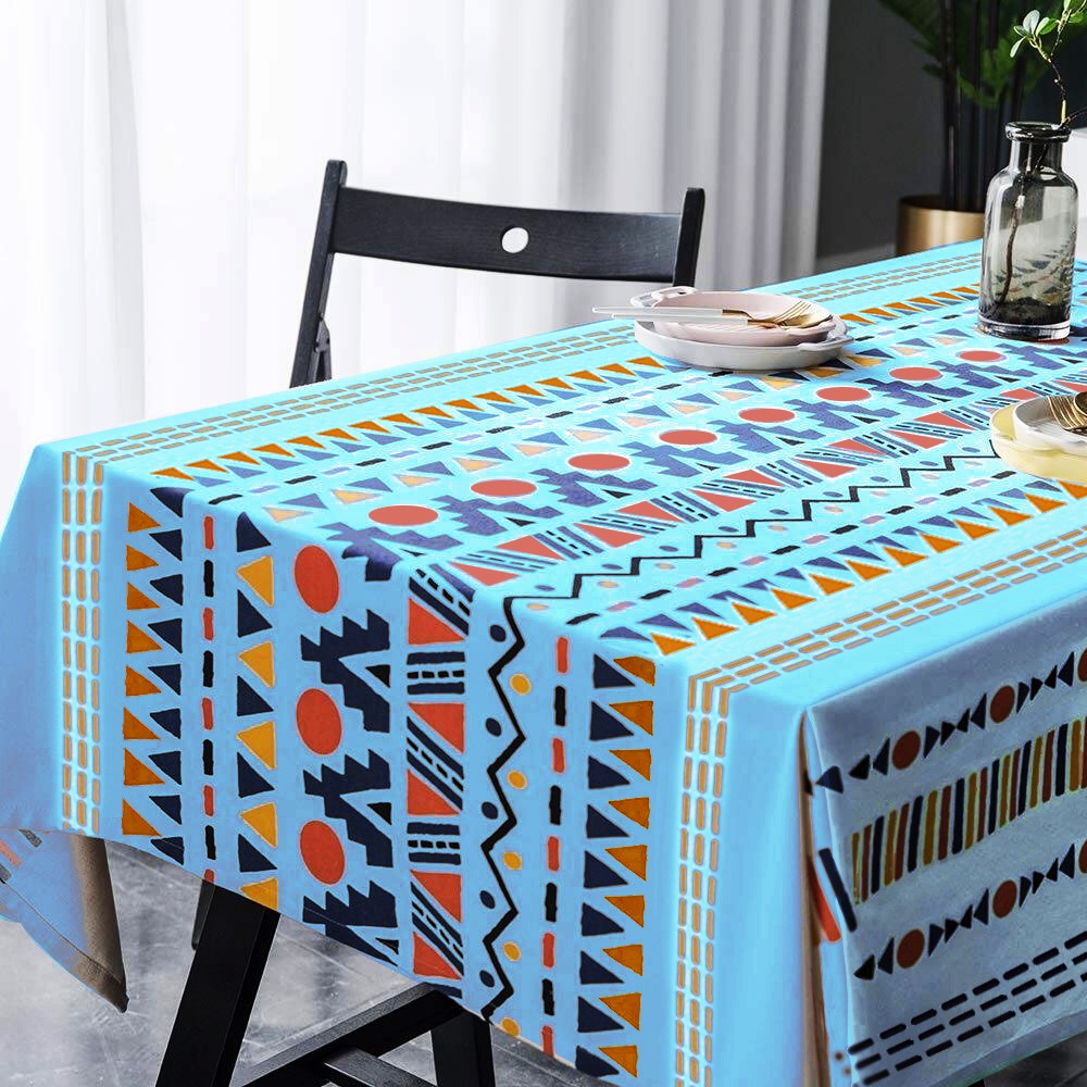 6 & 8 Seater Digital Printed Table Cover-Blue Geometric