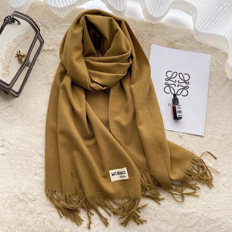 D Cashmere Scarf Solid Color Tassel Shawl Long Couple Warm Imitation Cashmere Scarf Shawl