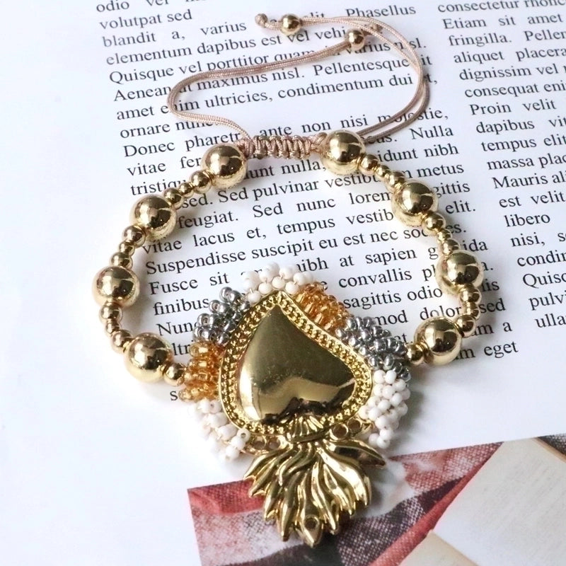 Copper 18K Gold Plated Vintage Style Minimalist Beaded Plating Heart Shape Bracelets