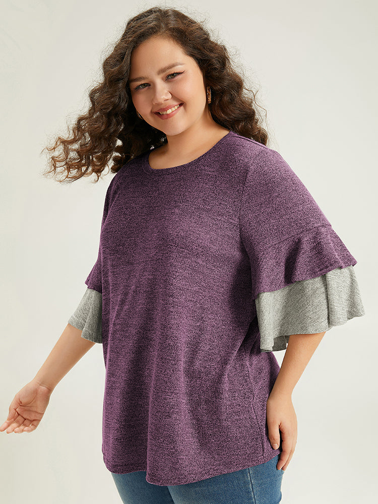 Contrast Layered Flutter Sleeve T-shirt