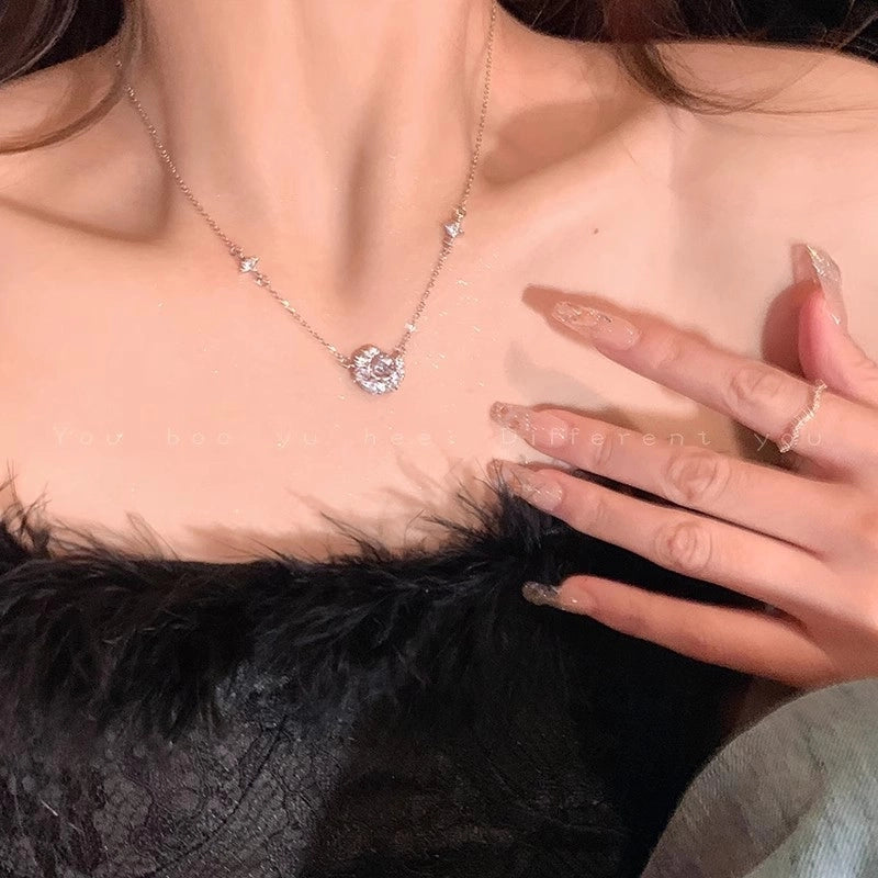 Fashion Heart Shape Titanium Steel Beaded Zircon Layered Necklaces 1 Piece